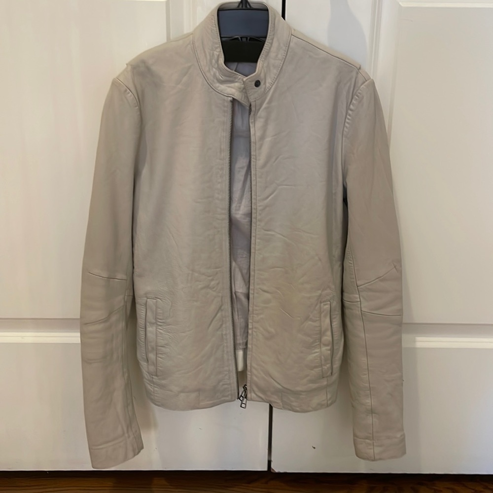 ATM collarless leather jacket